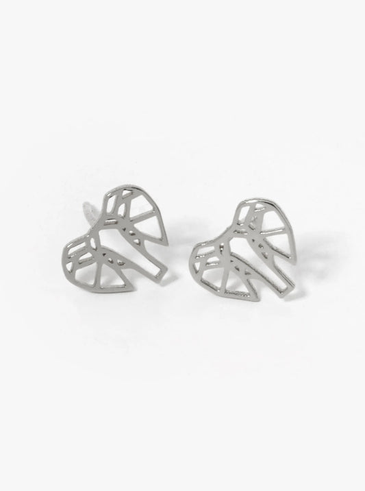 White Gold Dipped Geometric Elephant Stud Earrings