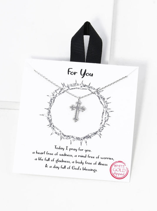White Gold Dipped Gothic Cross Pendant Necklace