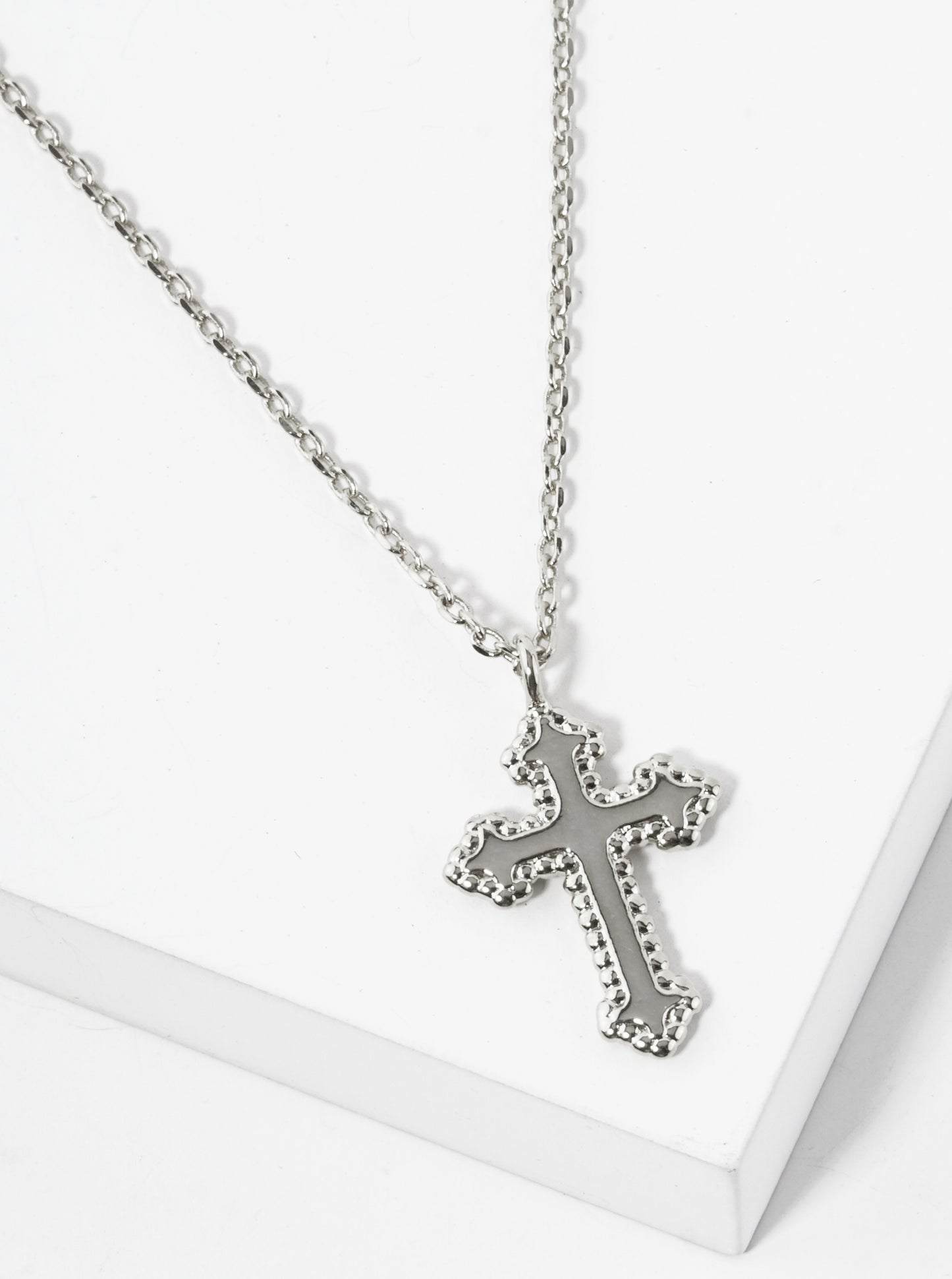 White Gold Dipped Gothic Cross Pendant Necklace