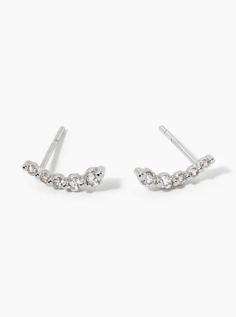 White Gold Dipped Graduated Five CZ Stones Stud Earrings