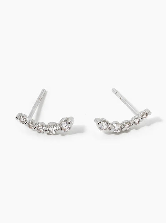 White Gold Dipped Graduated Five CZ Stones Stud Earrings