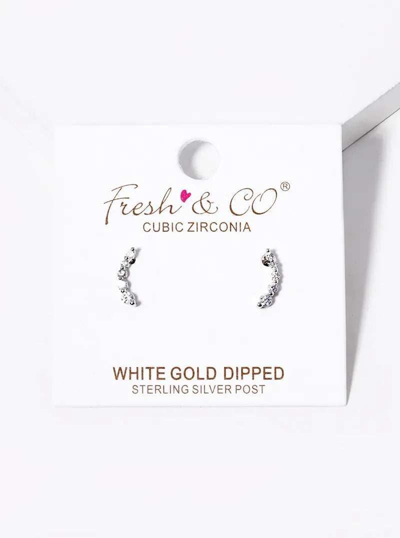 White Gold Dipped Graduated Five CZ Stones Stud Earrings