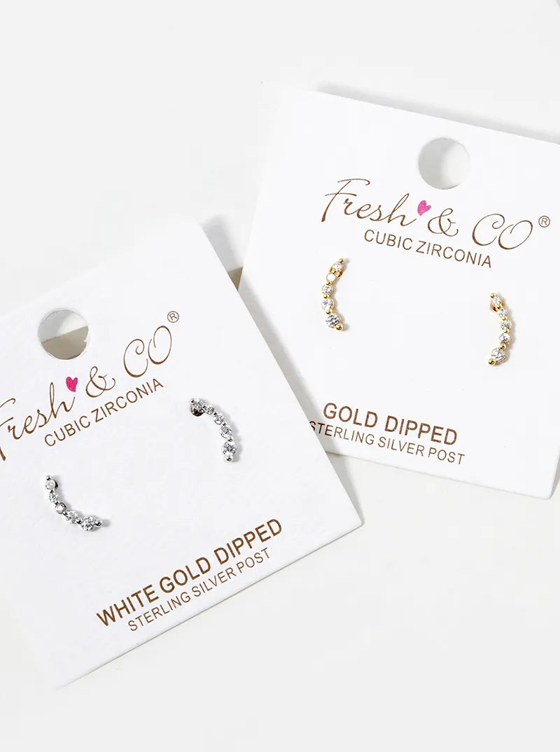 White Gold Dipped Graduated Five CZ Stones Stud Earrings
