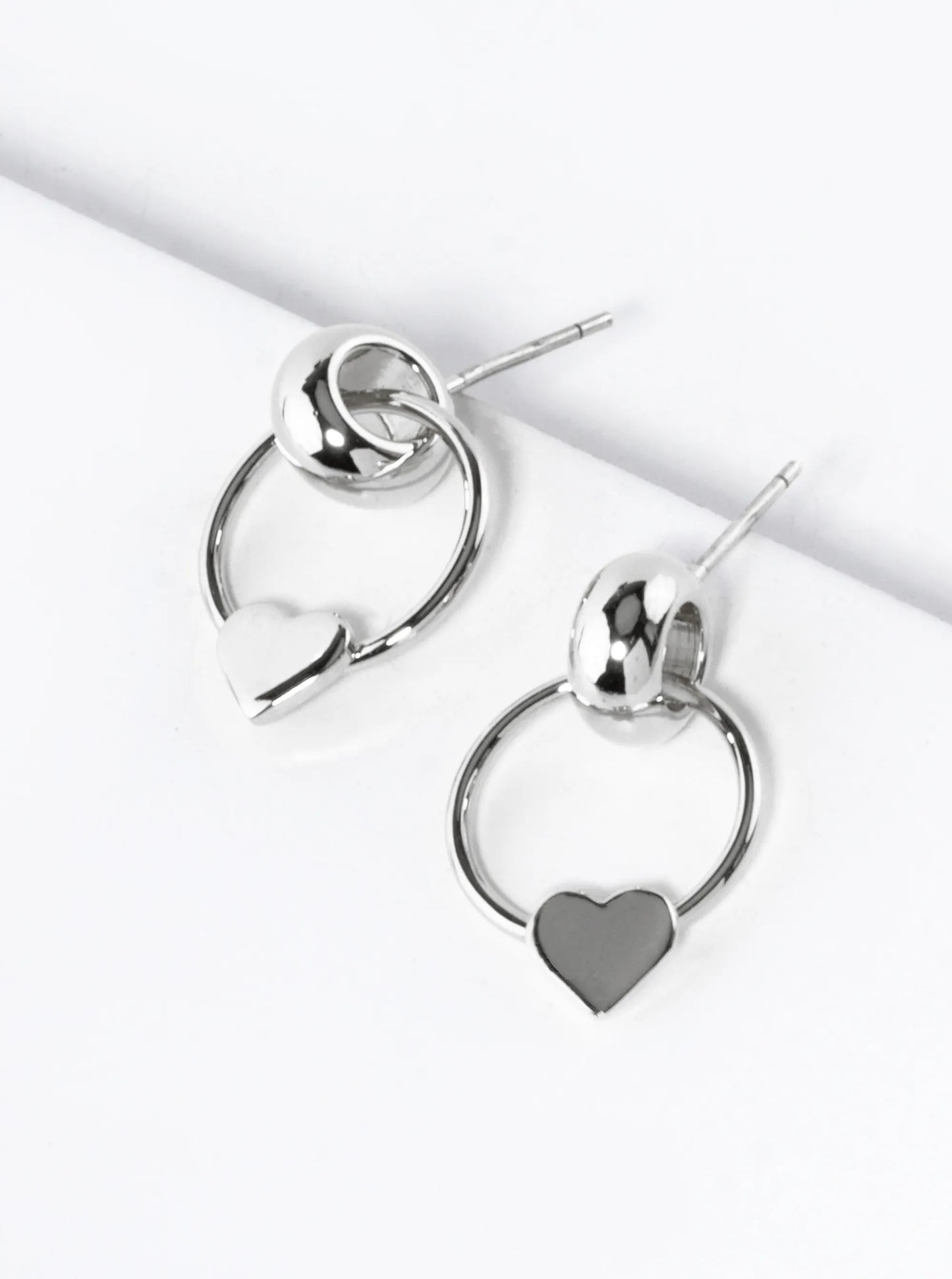 White Gold Dipped Heart Drop Door Knocker Post Earrings