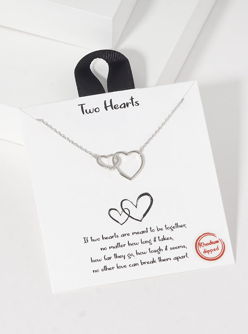White Gold Dipped Heart Linked Pendant Delicate Necklace