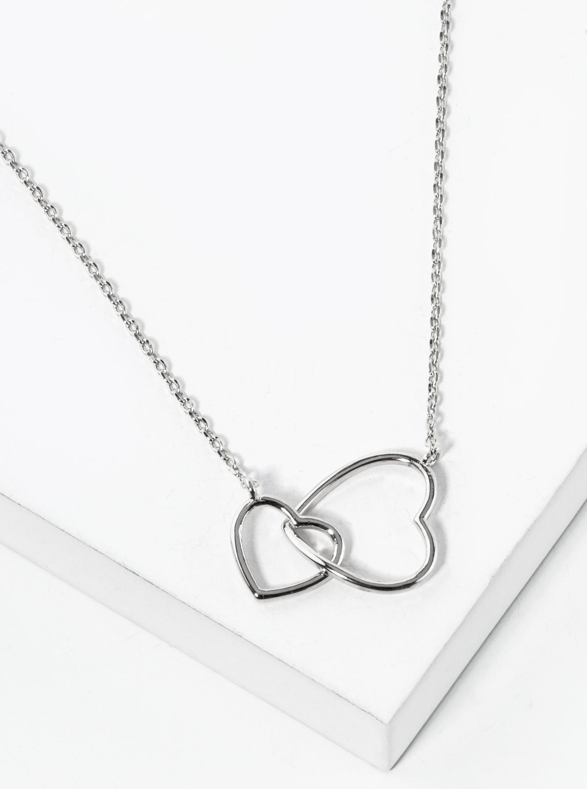 White Gold Dipped Heart Linked Pendant Delicate Necklace