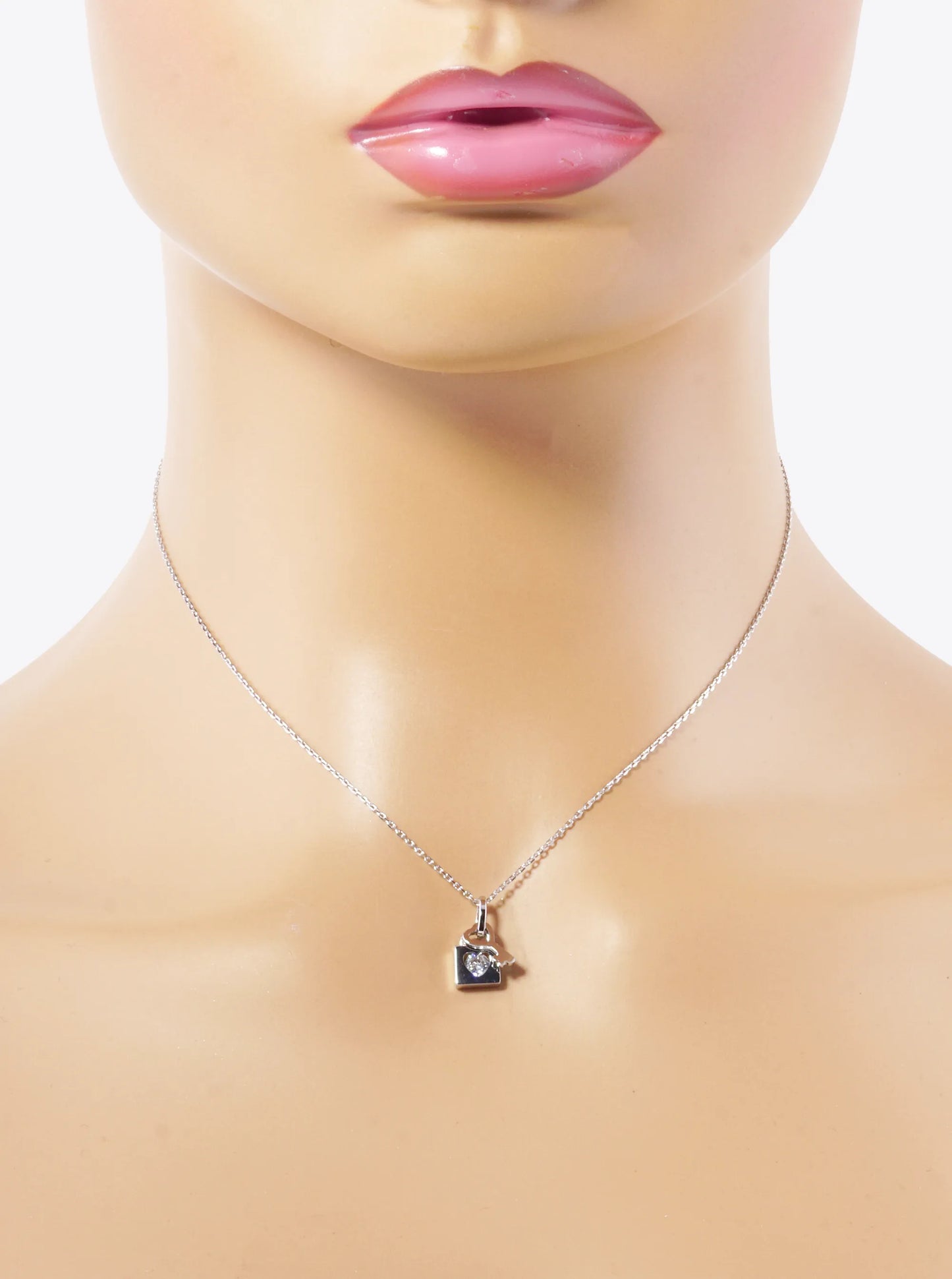 White Gold Dipped Heart Padlock With CZ Stone Pendant Necklace