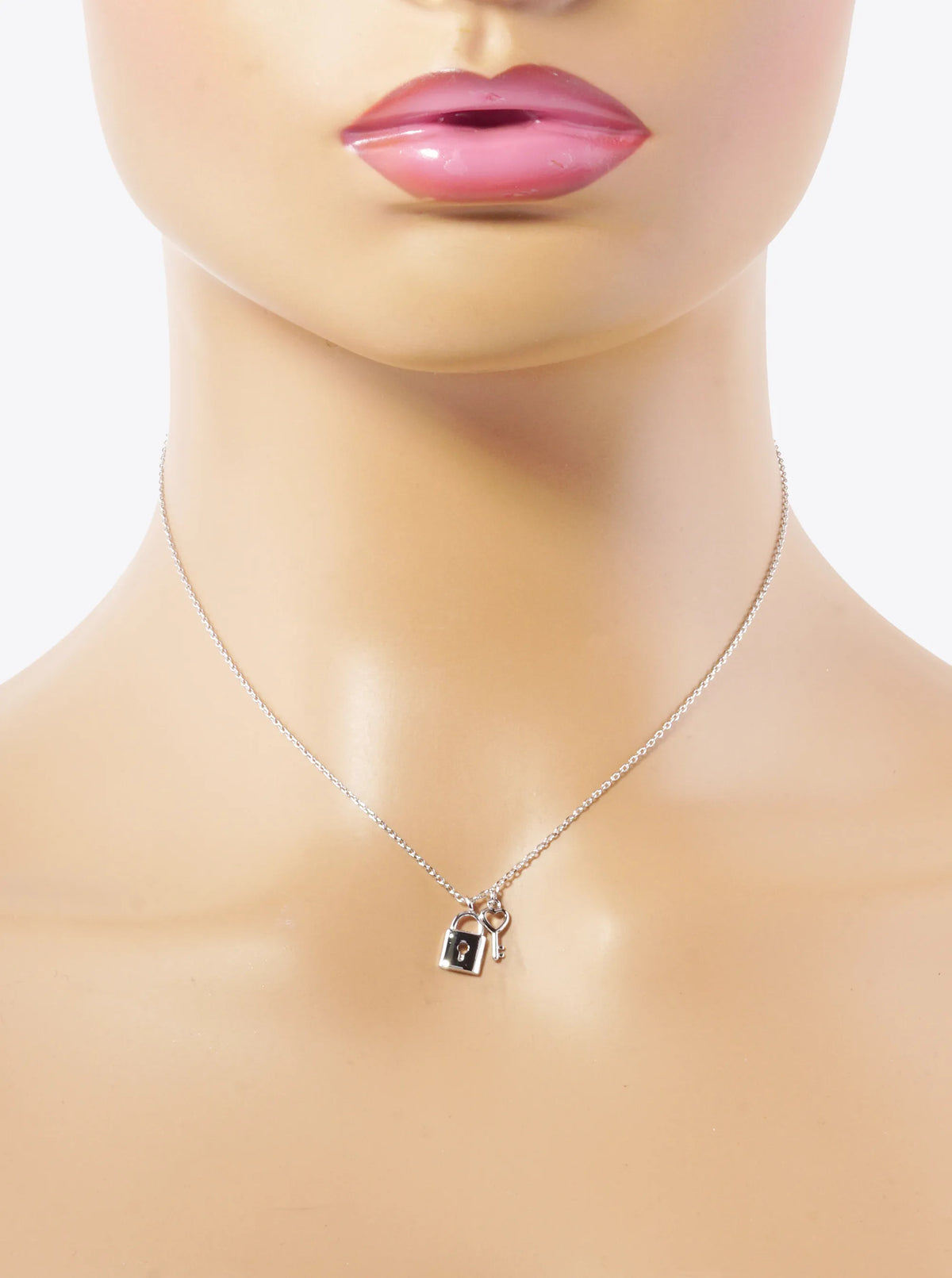 White Gold Dipped Heart Shaped Key And Padlock Pendant Necklace