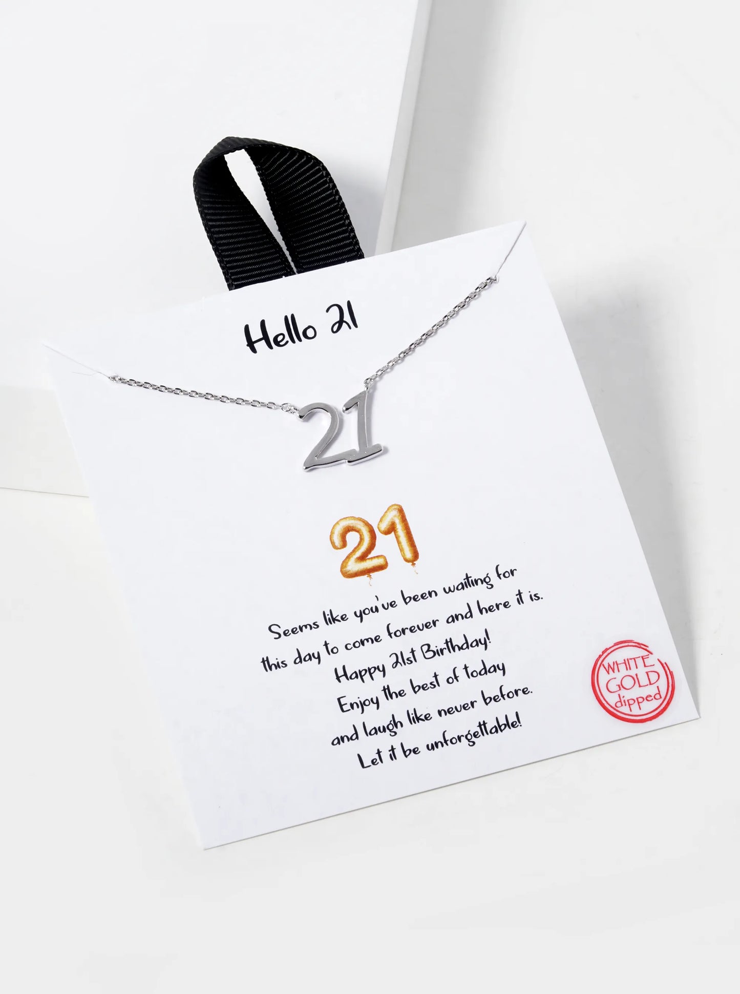 White Gold Dipped Hello 21 Pendant Necklace