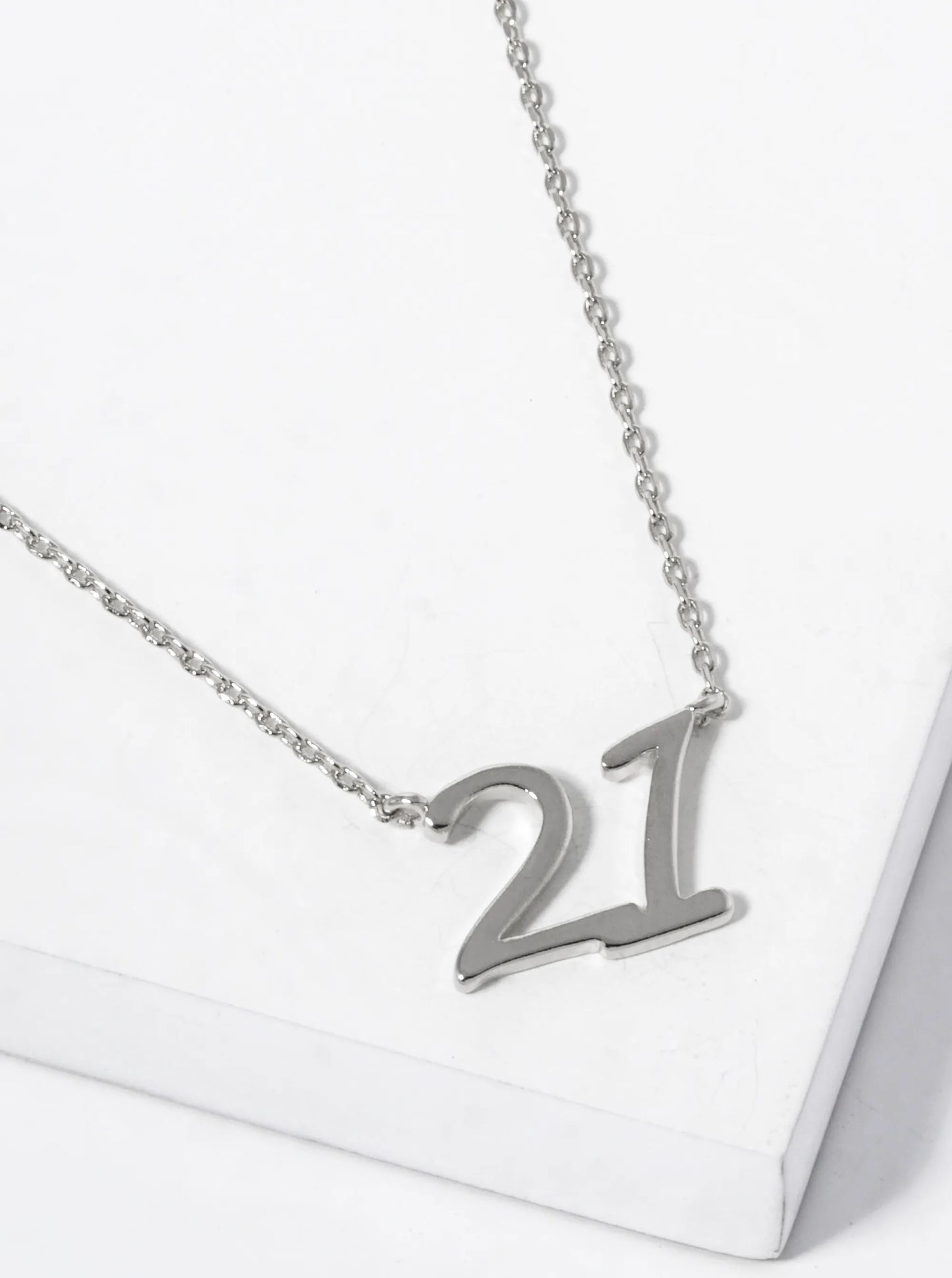 White Gold Dipped Hello 21 Pendant Necklace
