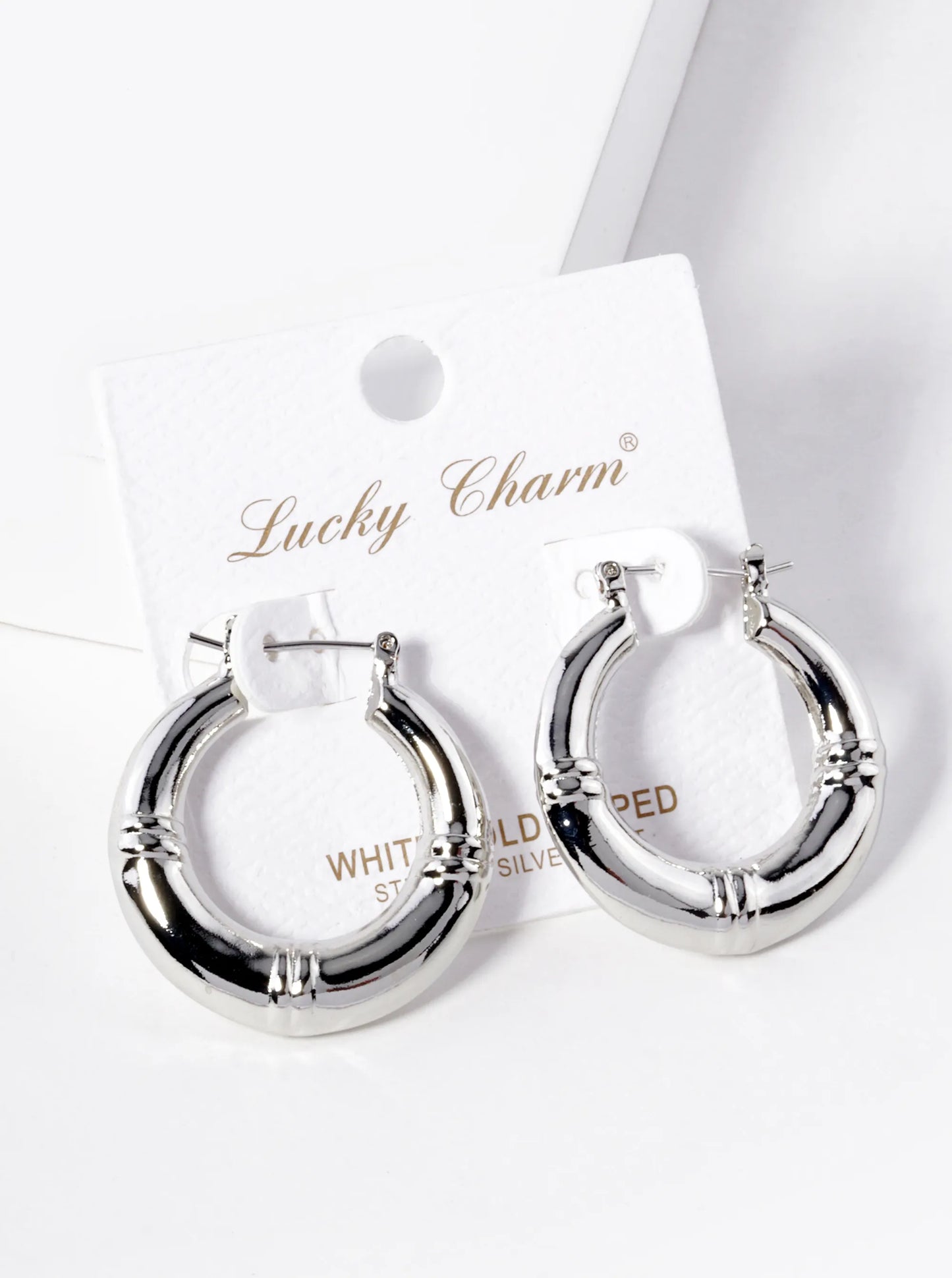 White Gold Dipped Hollow 30mm Bold Latch Back Hoop Earrings