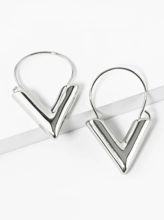 White Gold Dipped Hollow Chevron Drop Earrings