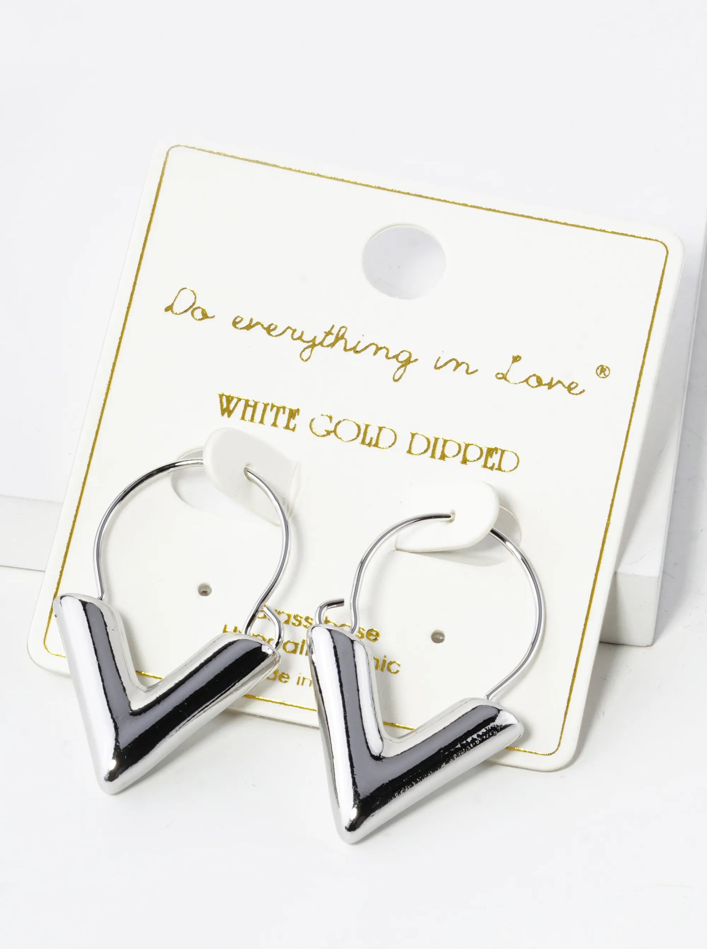 White Gold Dipped Hollow Chevron Drop Earrings