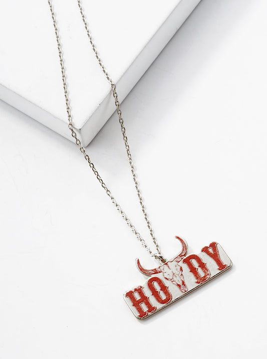 White Gold Dipped Howdy Bull Head Pendant Necklace