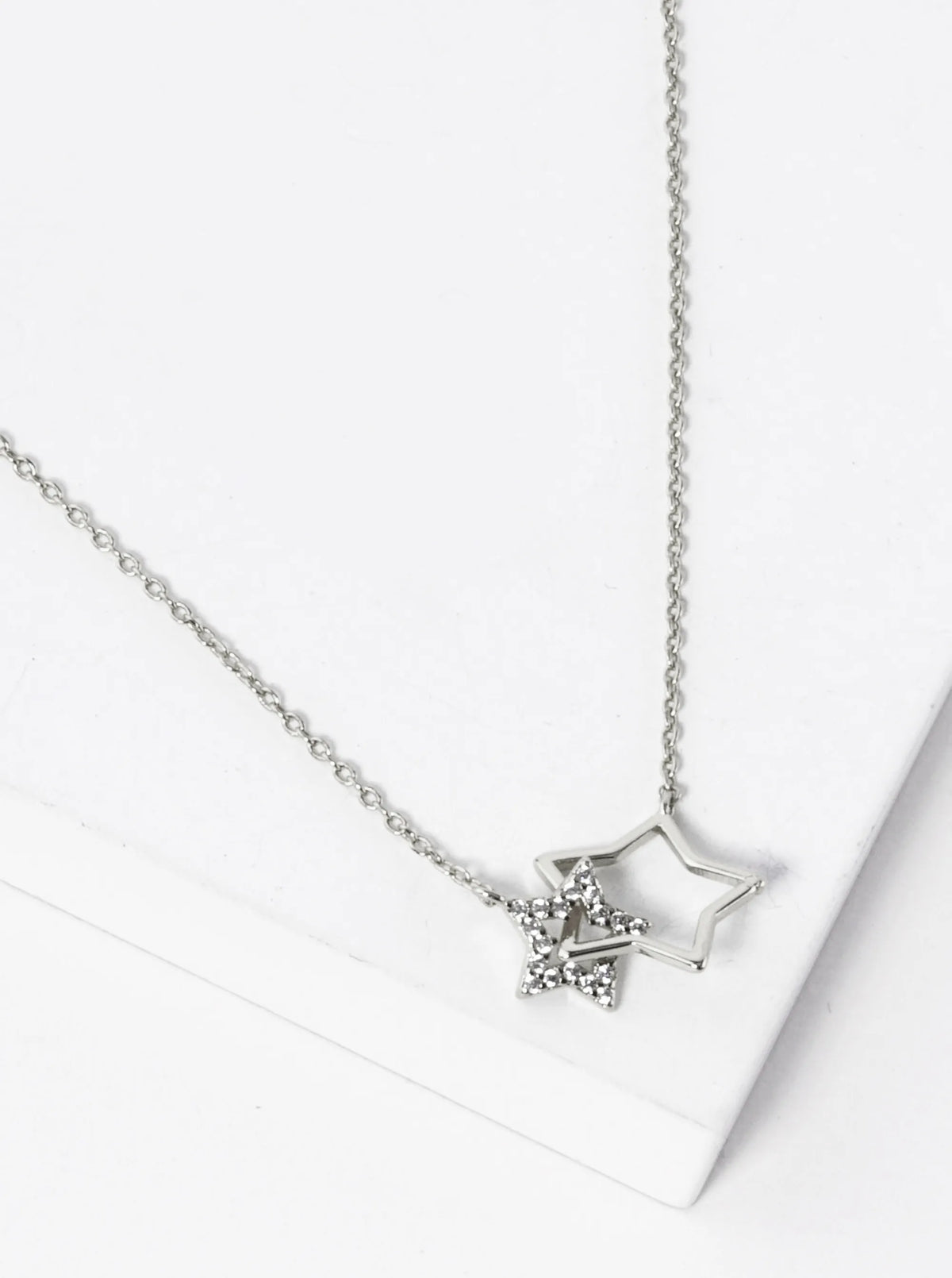 White Gold Dipped Interlocking CZ Pave Star Pendant Necklace