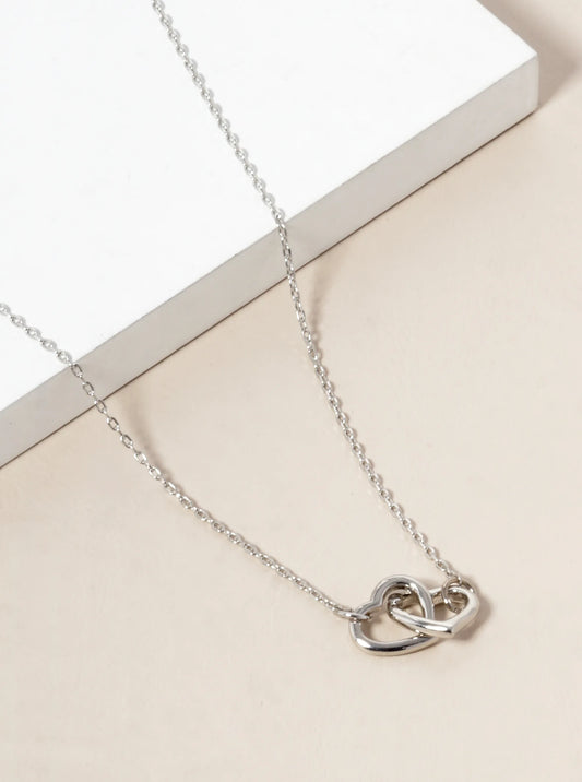 White Gold Dipped Interlocking Heart Pendant Necklace