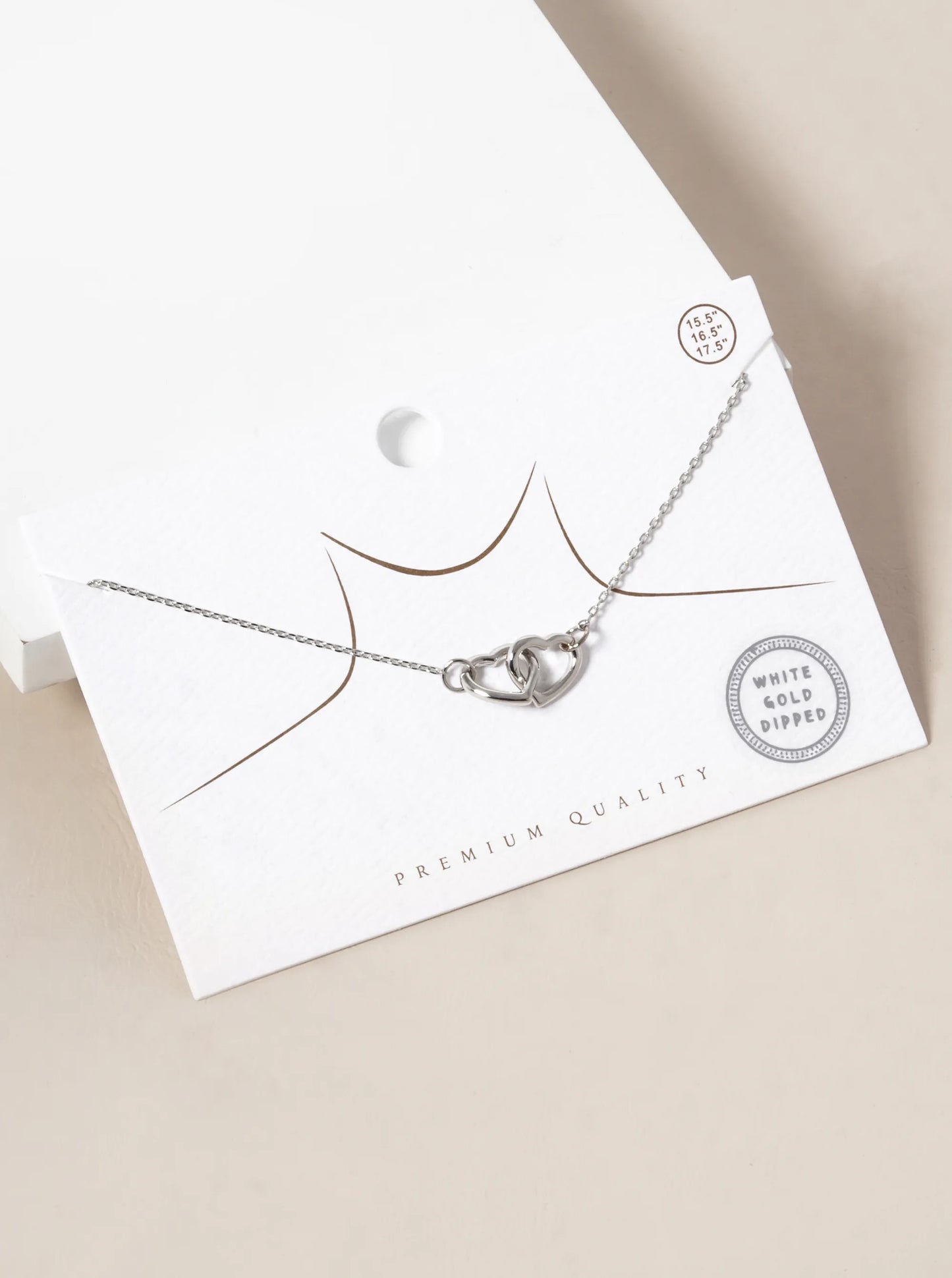 White Gold Dipped Interlocking Heart Pendant Necklace
