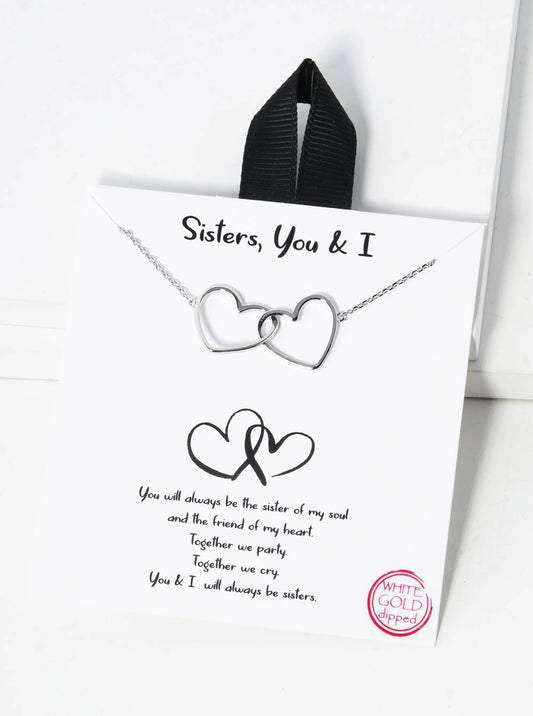 White Gold Dipped Interlocking Two Wire Hearts Pendant Necklace