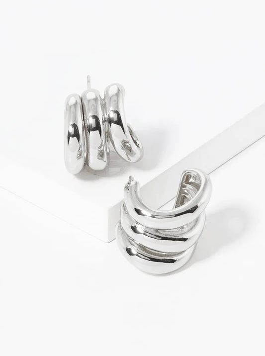 White Gold Dipped Layered 15mm Open Hoop Earrings