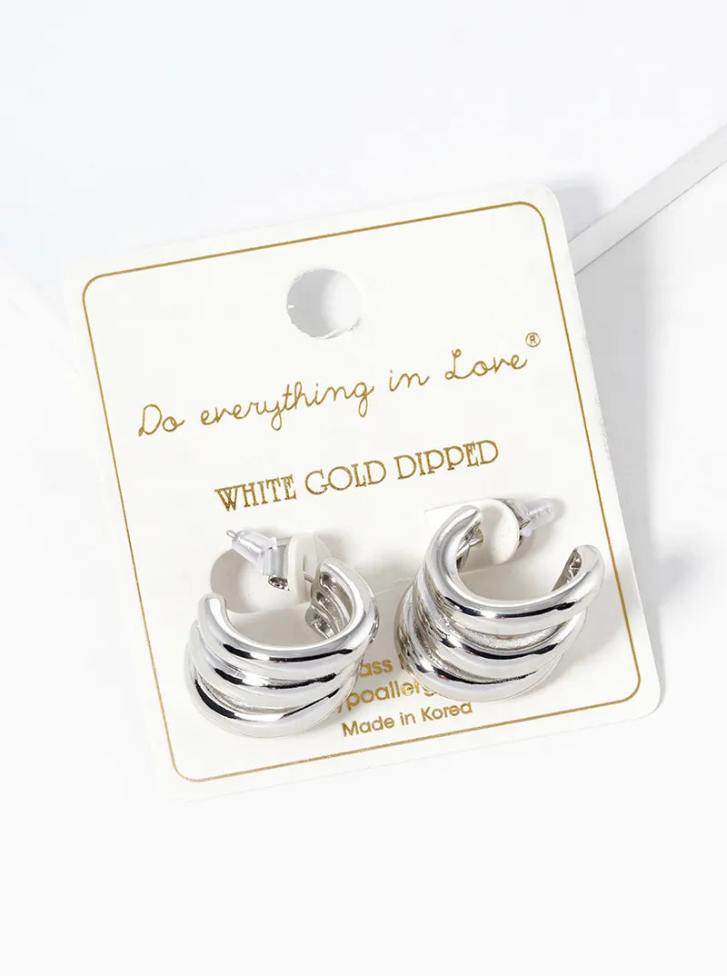 White Gold Dipped Layered 15mm Open Hoop Earrings
