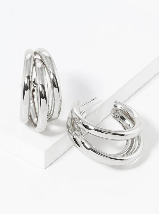 White Gold Dipped Layered 25mm Open Hoop Earrings