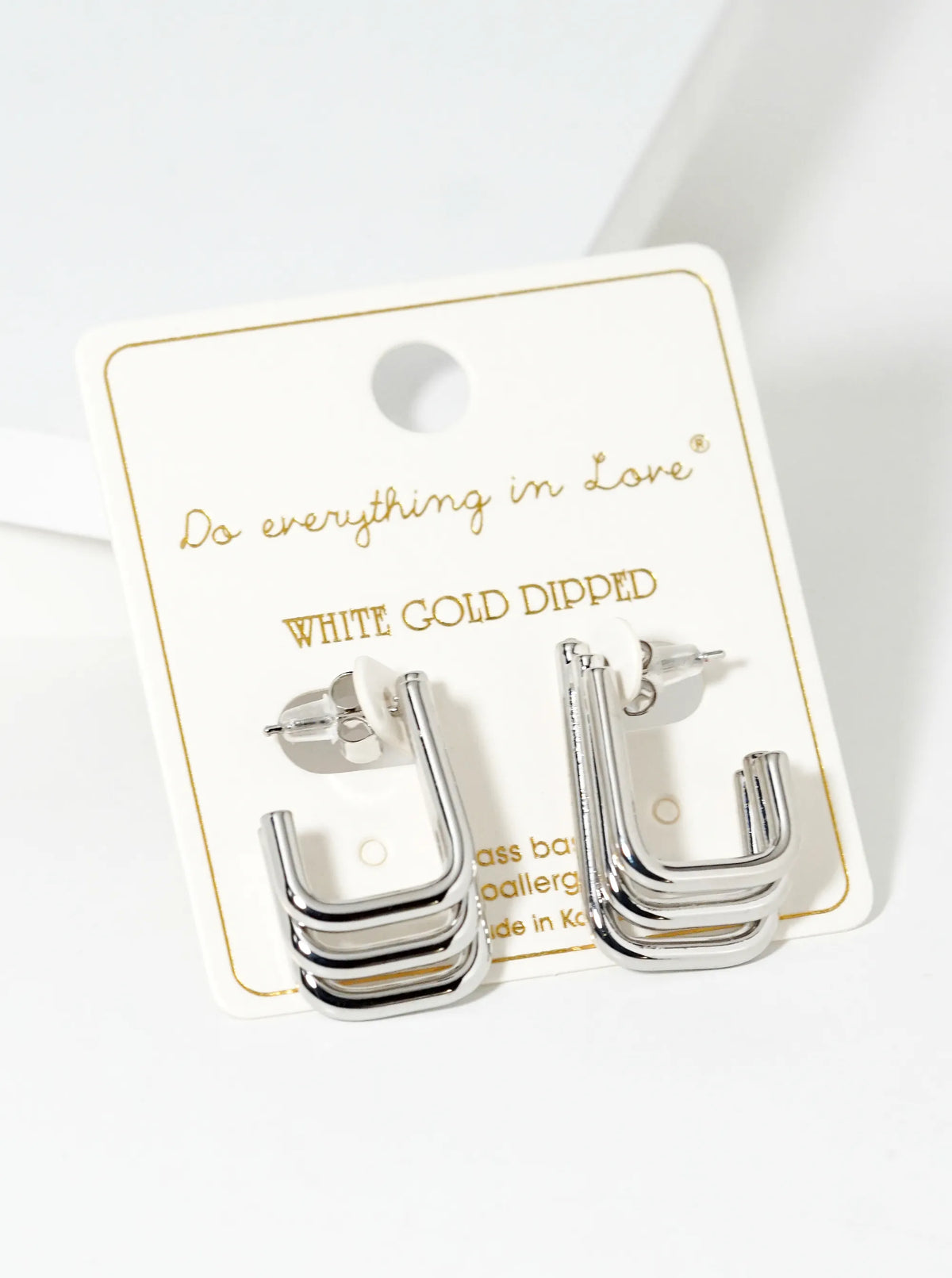 White Gold Dipped Layered Rectangle Open Hoop Earrings