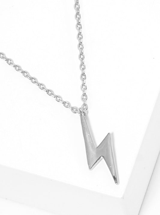 White Gold Dipped Lightning Pendant Delicate Necklace