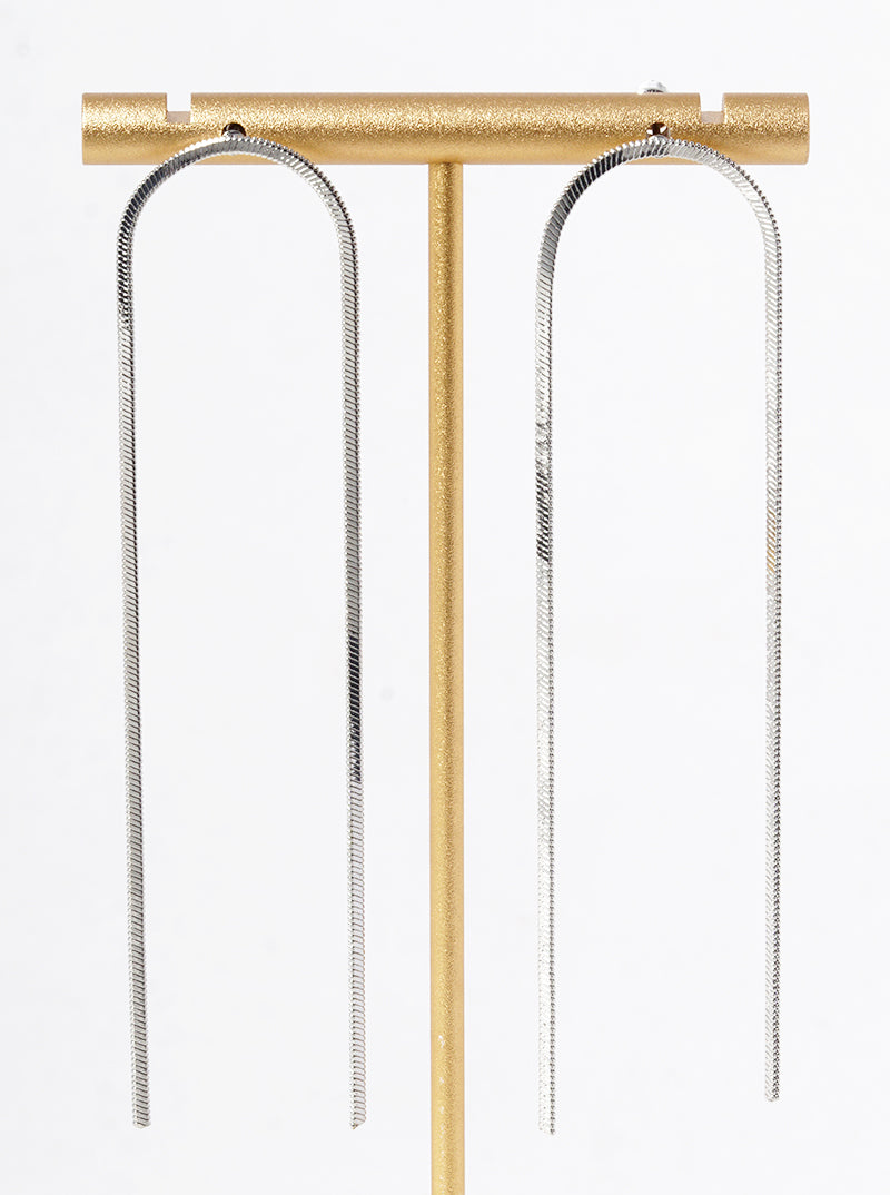 White Gold Dipped Long Linear Chain Drop Delicate Earrings