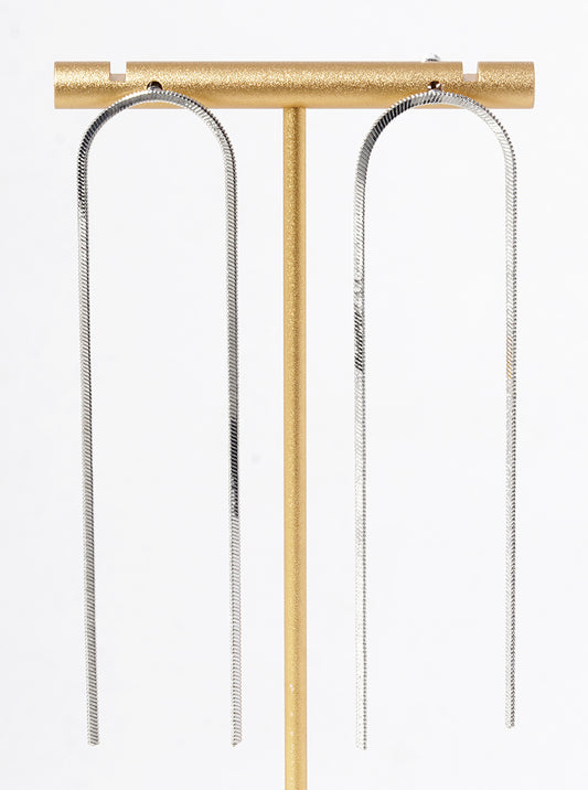 White Gold Dipped Long Linear Chain Drop Delicate Earrings