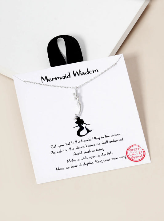 White Gold Dipped Mermaid Pendant Necklace