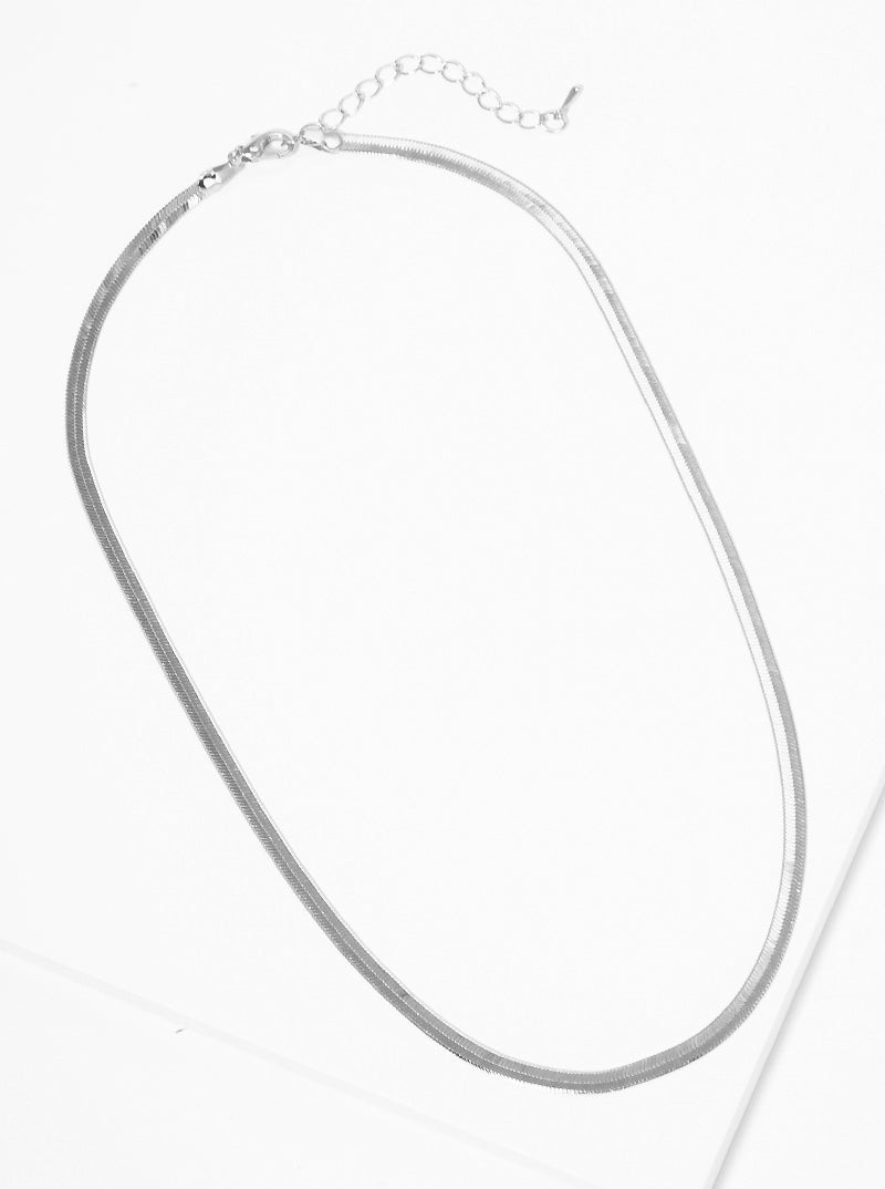 White Gold Dipped Metal 3.5mm Herringbone Chain Necklace