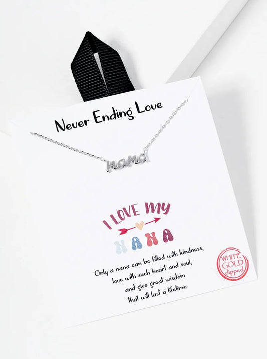 White Gold Dipped Nana Pendant Delicate Necklace