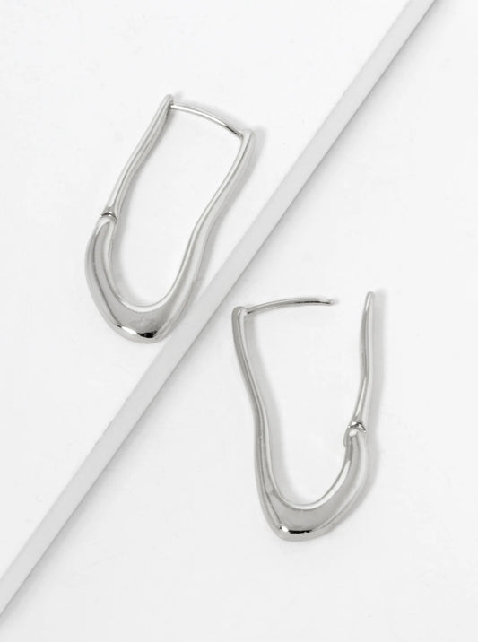 White Gold Dipped Organic Shape 28mm Hoop Earrings