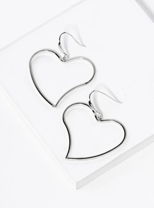 White Gold Dipped Organic Wire Heart Drop Lightweight Earrings