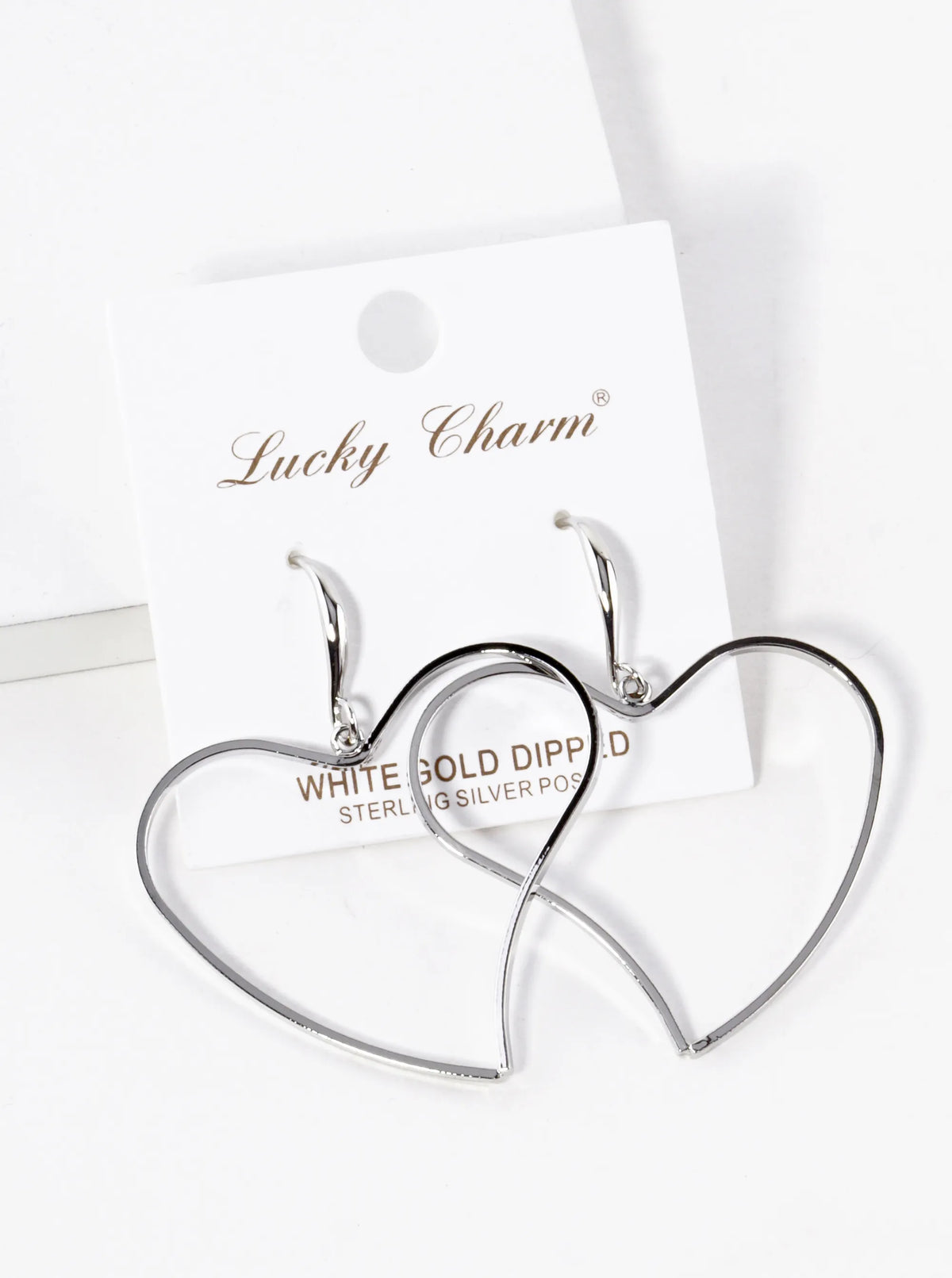 White Gold Dipped Organic Wire Heart Drop Lightweight Earrings