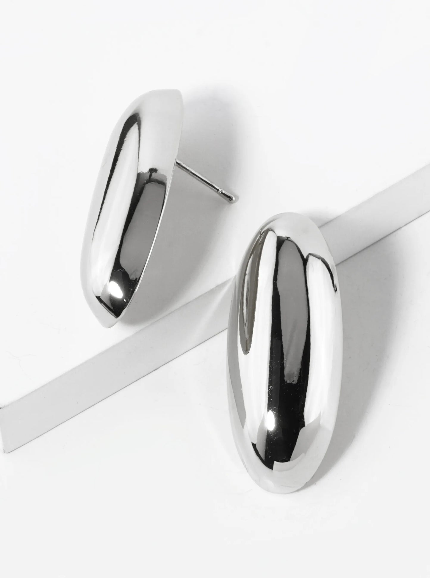 White Gold Dipped Oval Shape Stud Earrings