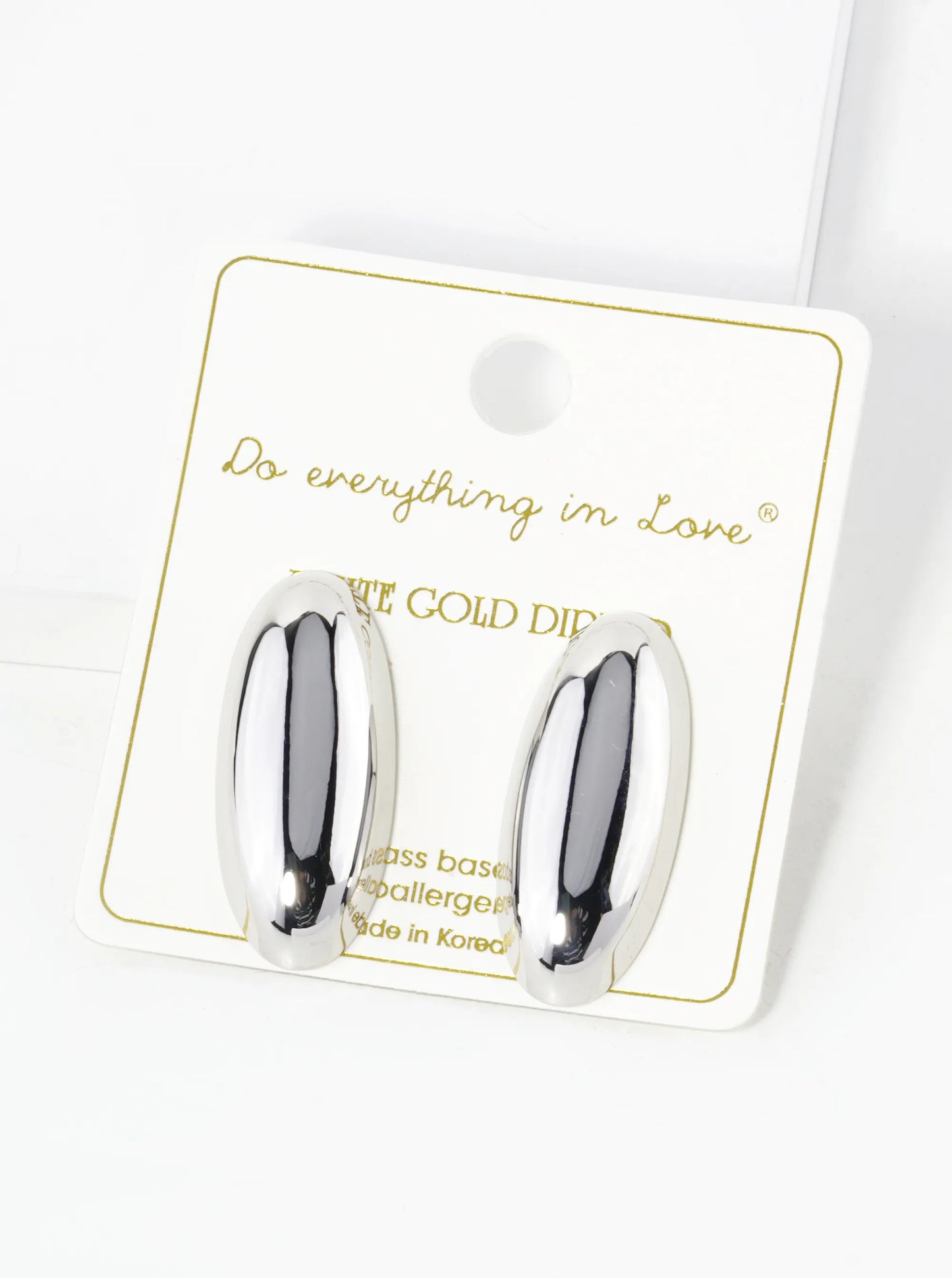 White Gold Dipped Oval Shape Stud Earrings