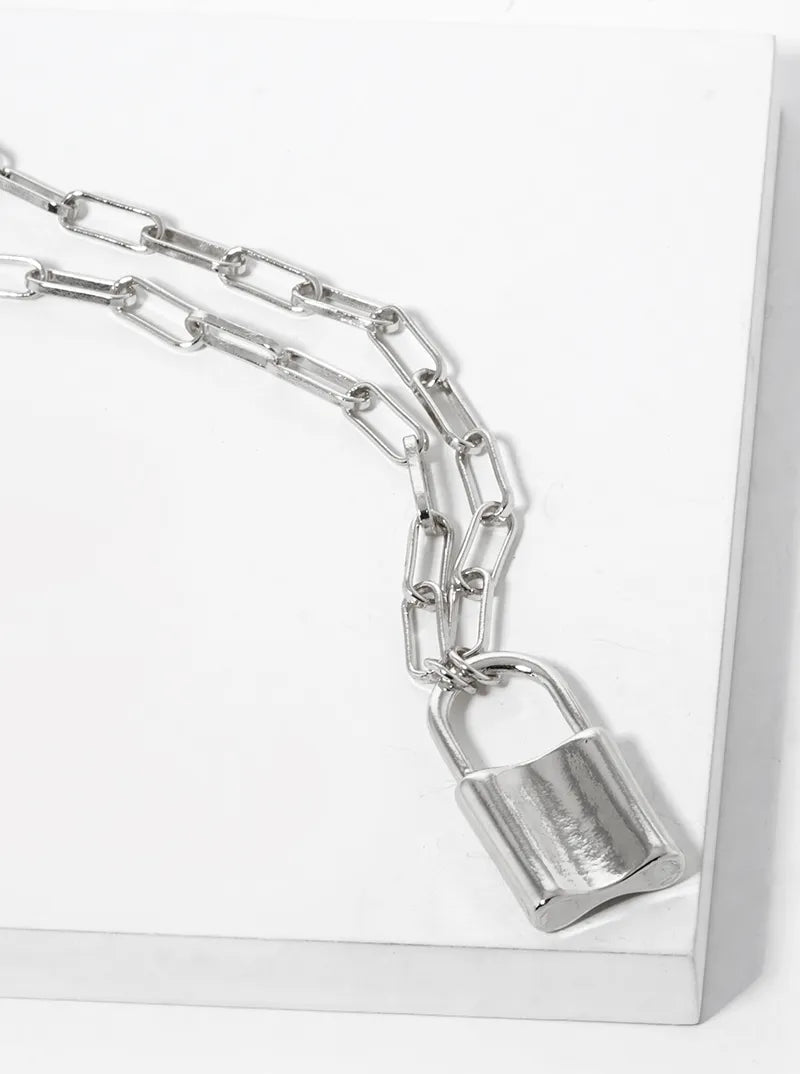 White Gold Dipped Padlock Pendant Chain Necklace