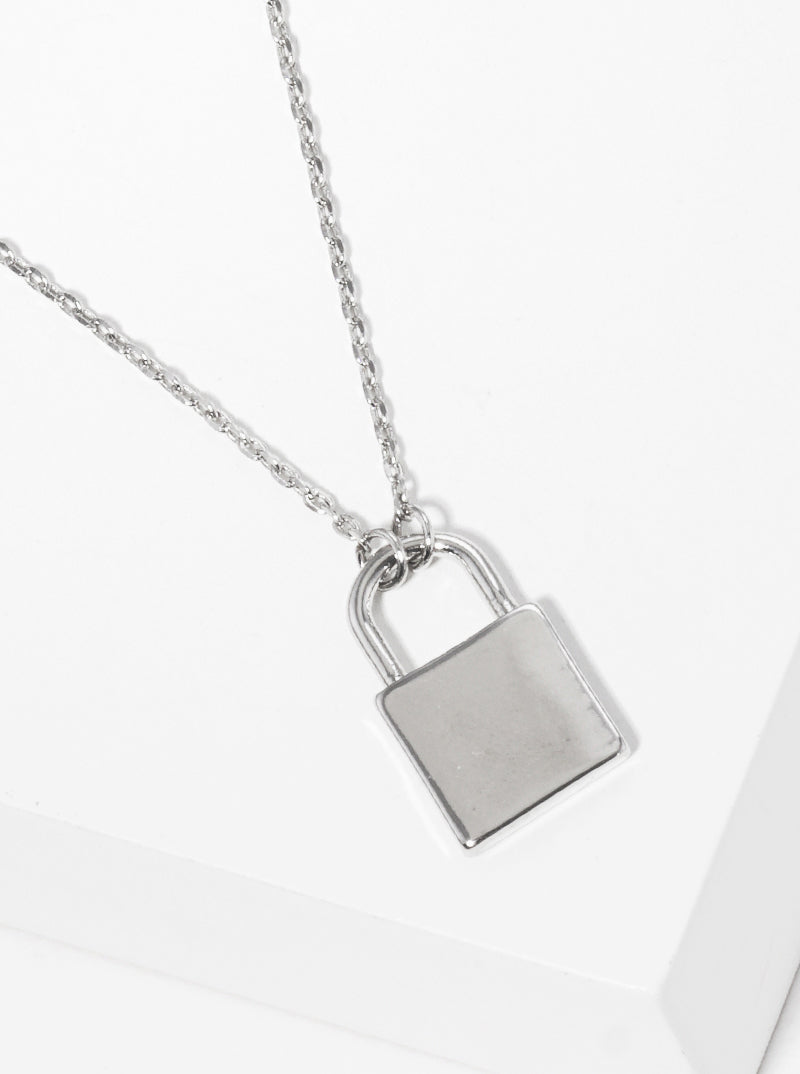 White Gold Dipped Padlock Pendant Necklace