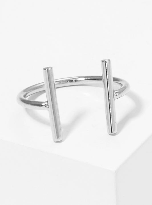 White Gold Dipped Parallel Bar Adjustable Cuff Ring