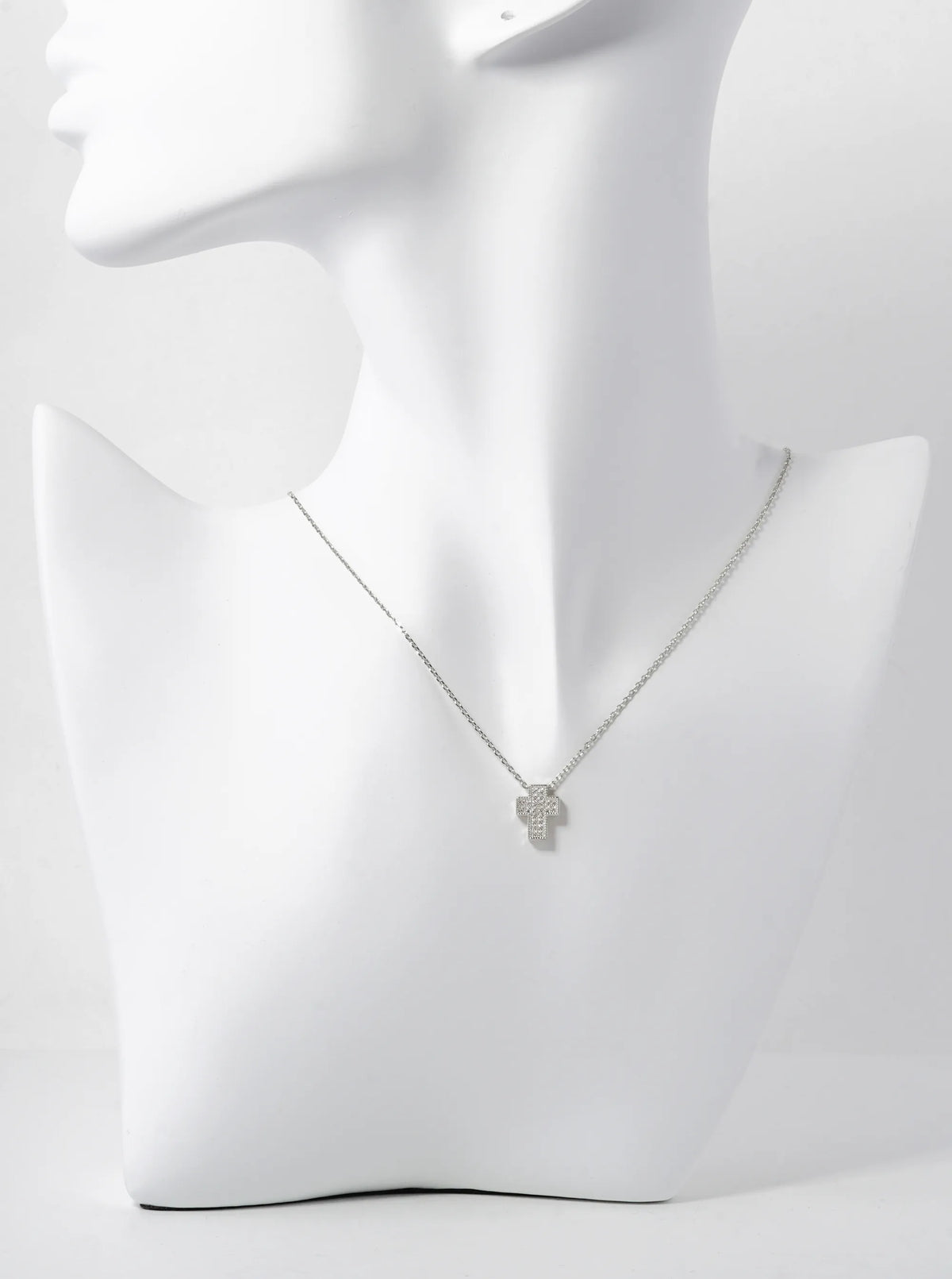 18K Gold Dipped Pave Cubic Zirconia 11mm Cross Pendant Necklace Rhodium-Clear