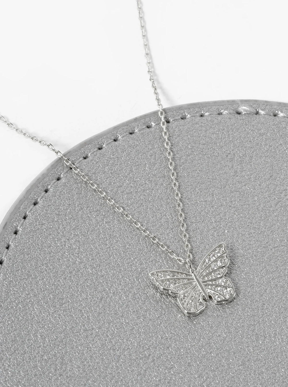 White Gold Dipped Pave Cubic Zirconia Butterfly Pendant Necklace