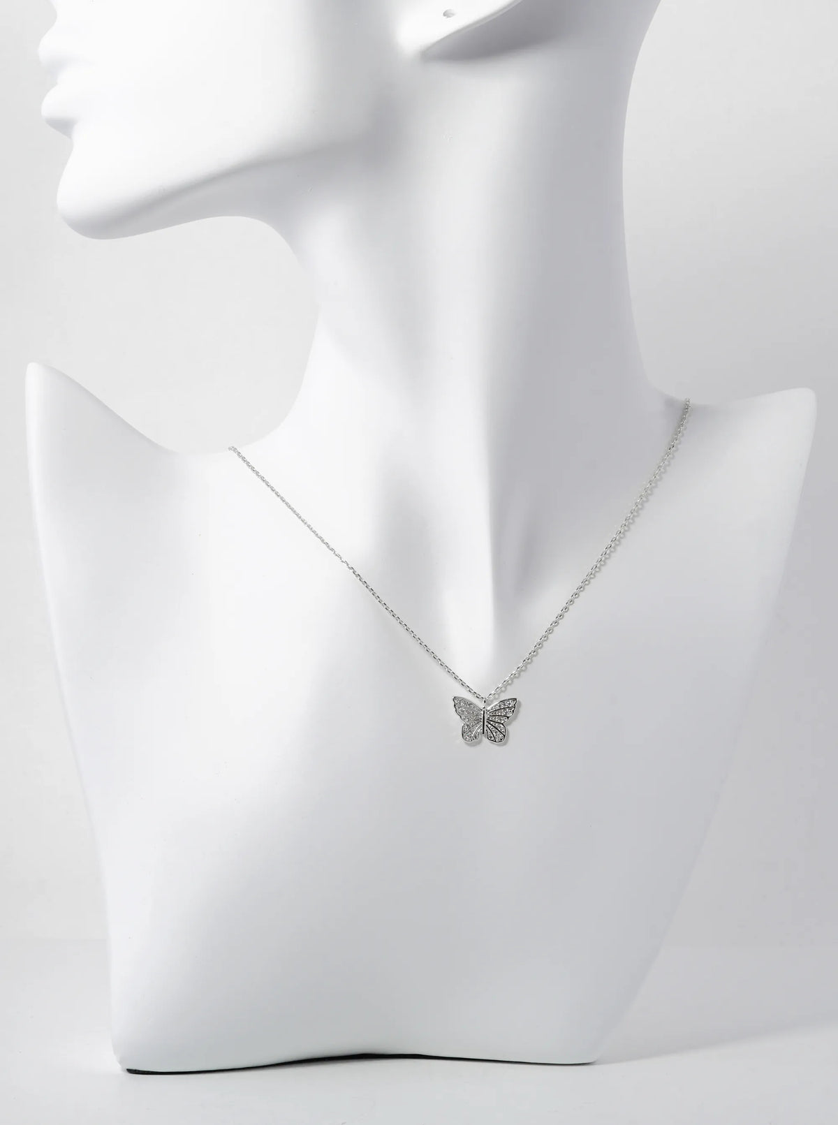 White Gold Dipped Pave Cubic Zirconia Butterfly Pendant Necklace