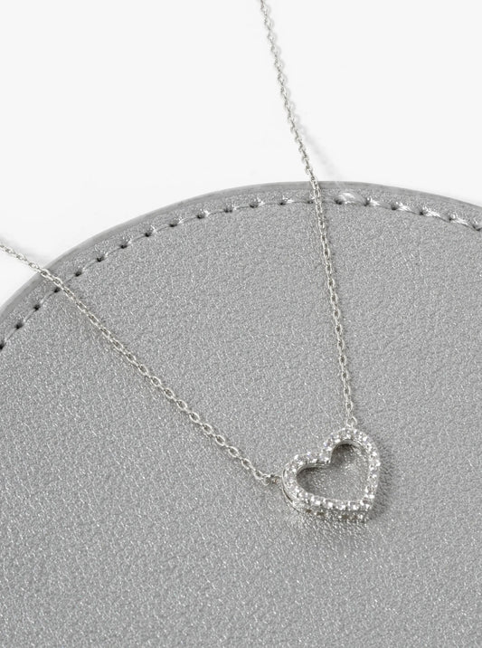 White Gold Dipped Pave Cubic Zirconia Heart Pendant Necklace