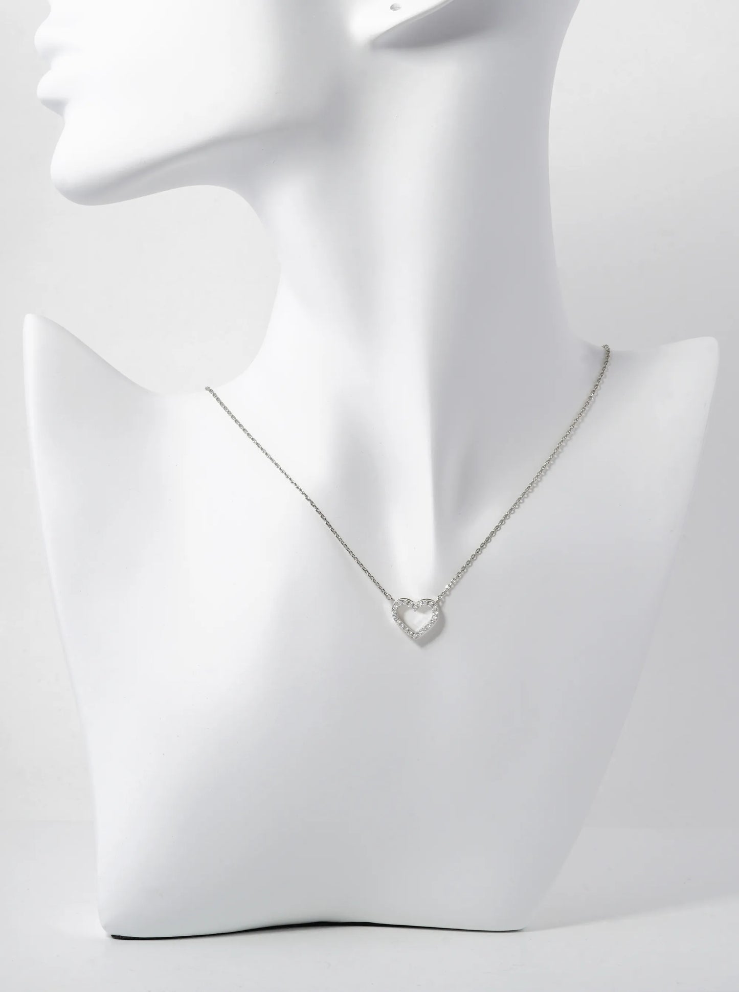White Gold Dipped Pave Cubic Zirconia Heart Pendant Necklace