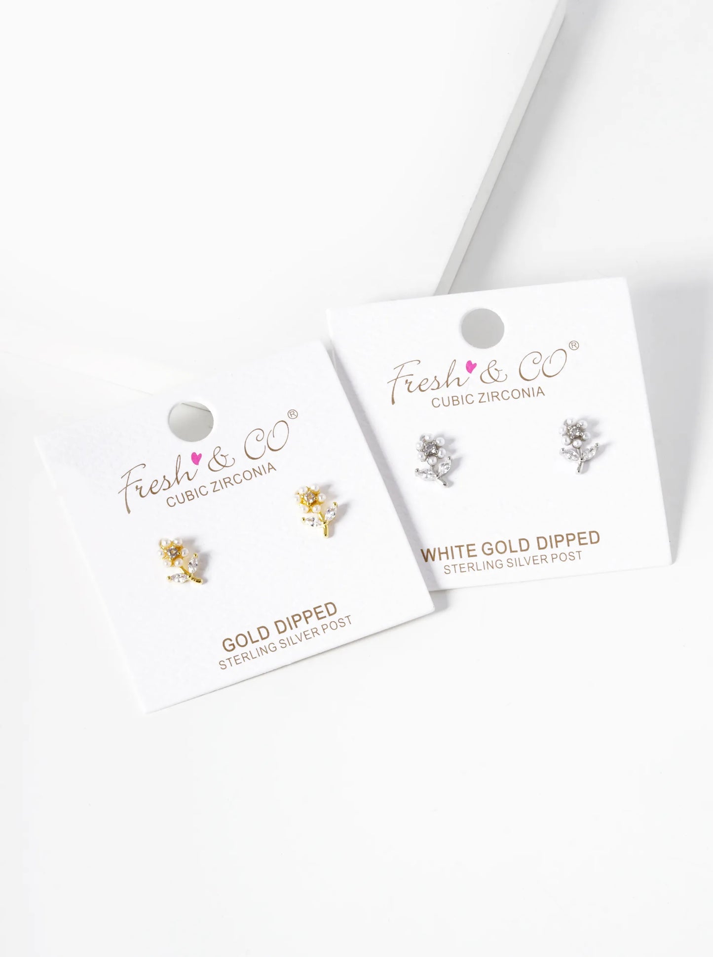 White Gold Dipped Pearl And CZ Flower Stud Earrings