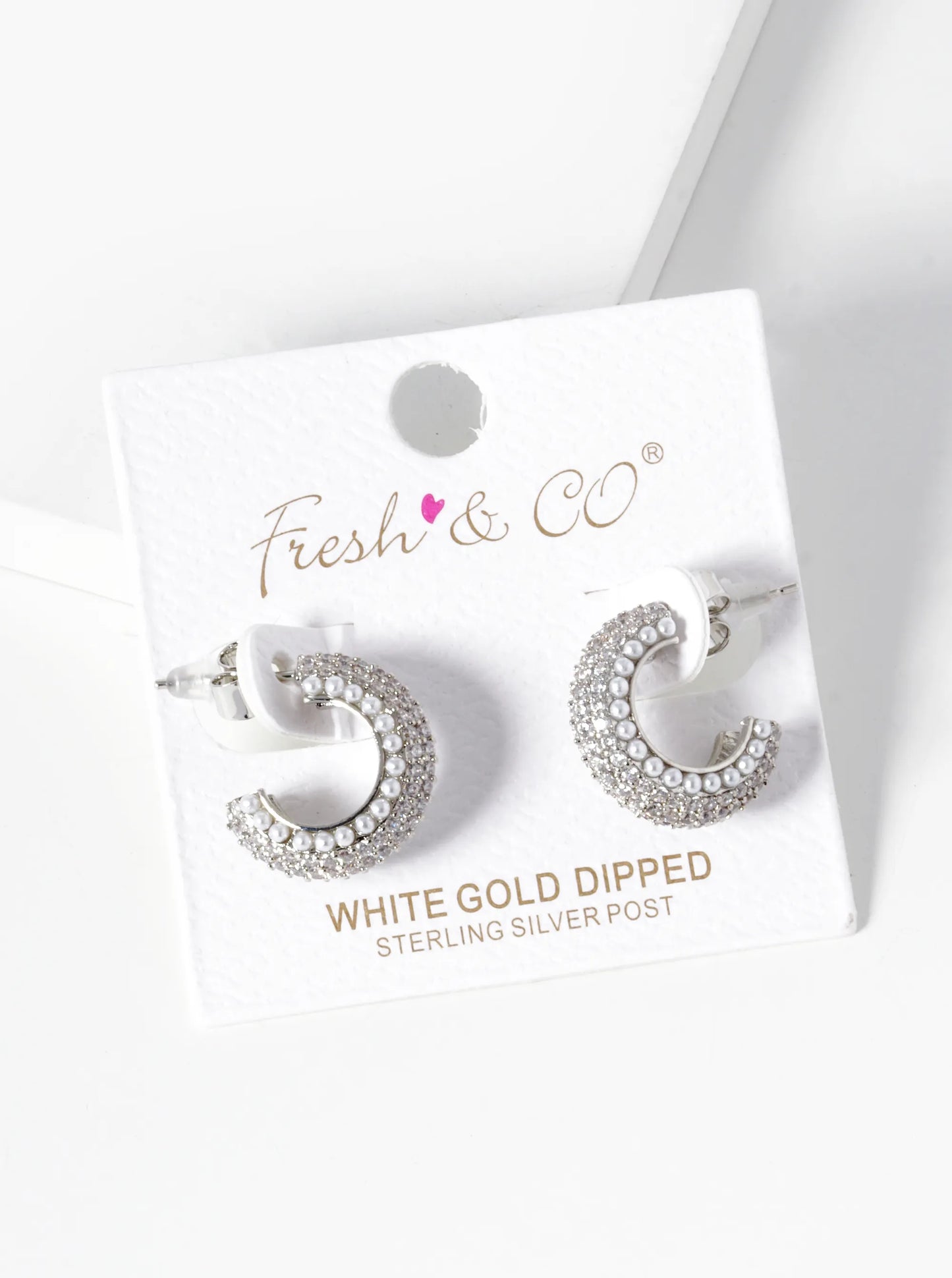 White Gold Dipped Pearl And CZ Pave 15mm Hoop Earrings