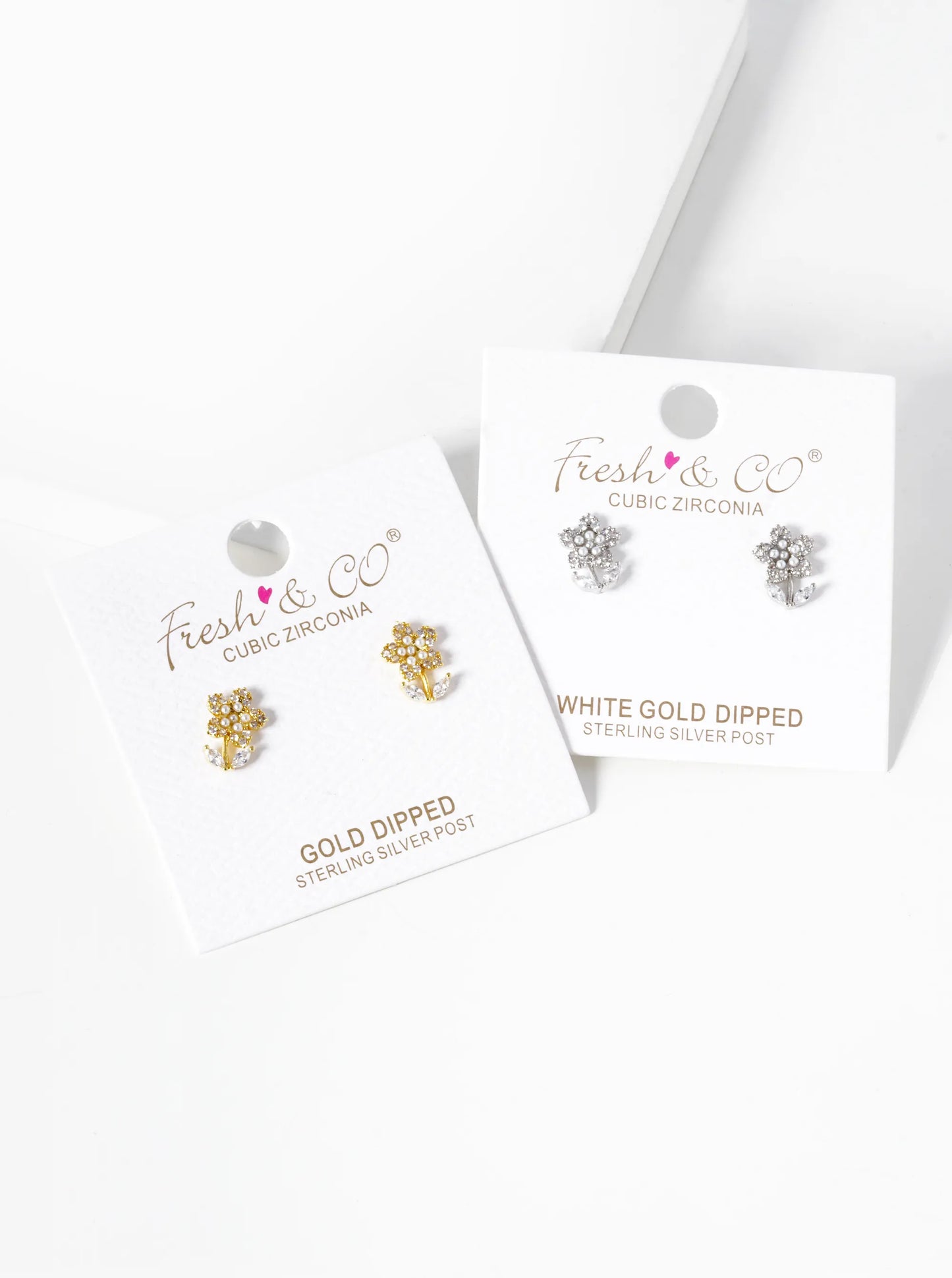 White Gold Dipped Pearl And CZ Pave Flower Stud Earrings