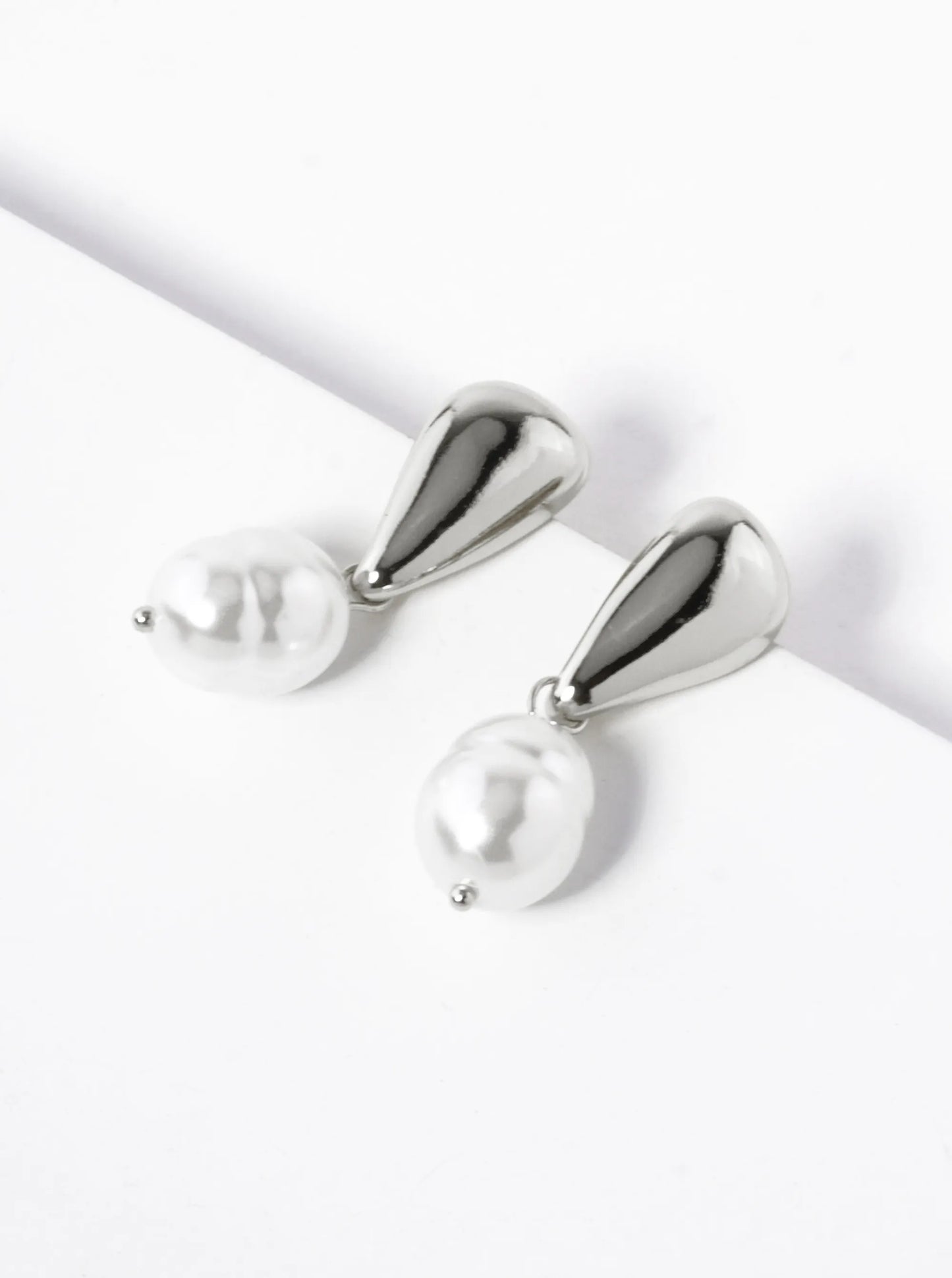 White Gold Dipped Pearl Drop Dangle Earrings