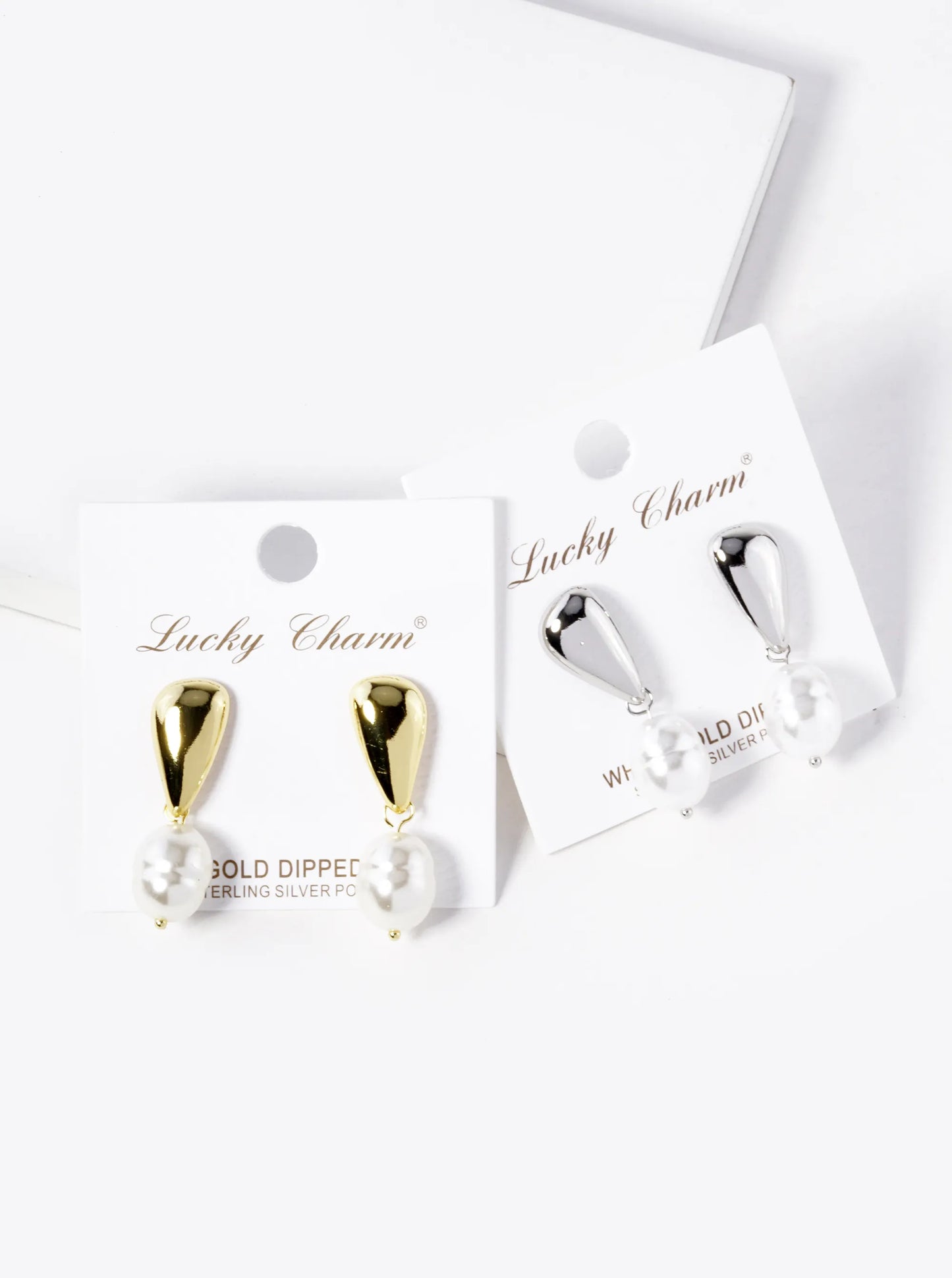 White Gold Dipped Pearl Drop Dangle Earrings